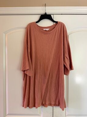 Ces Femme Ribbed Short Sleeve Tunic Top - Rose